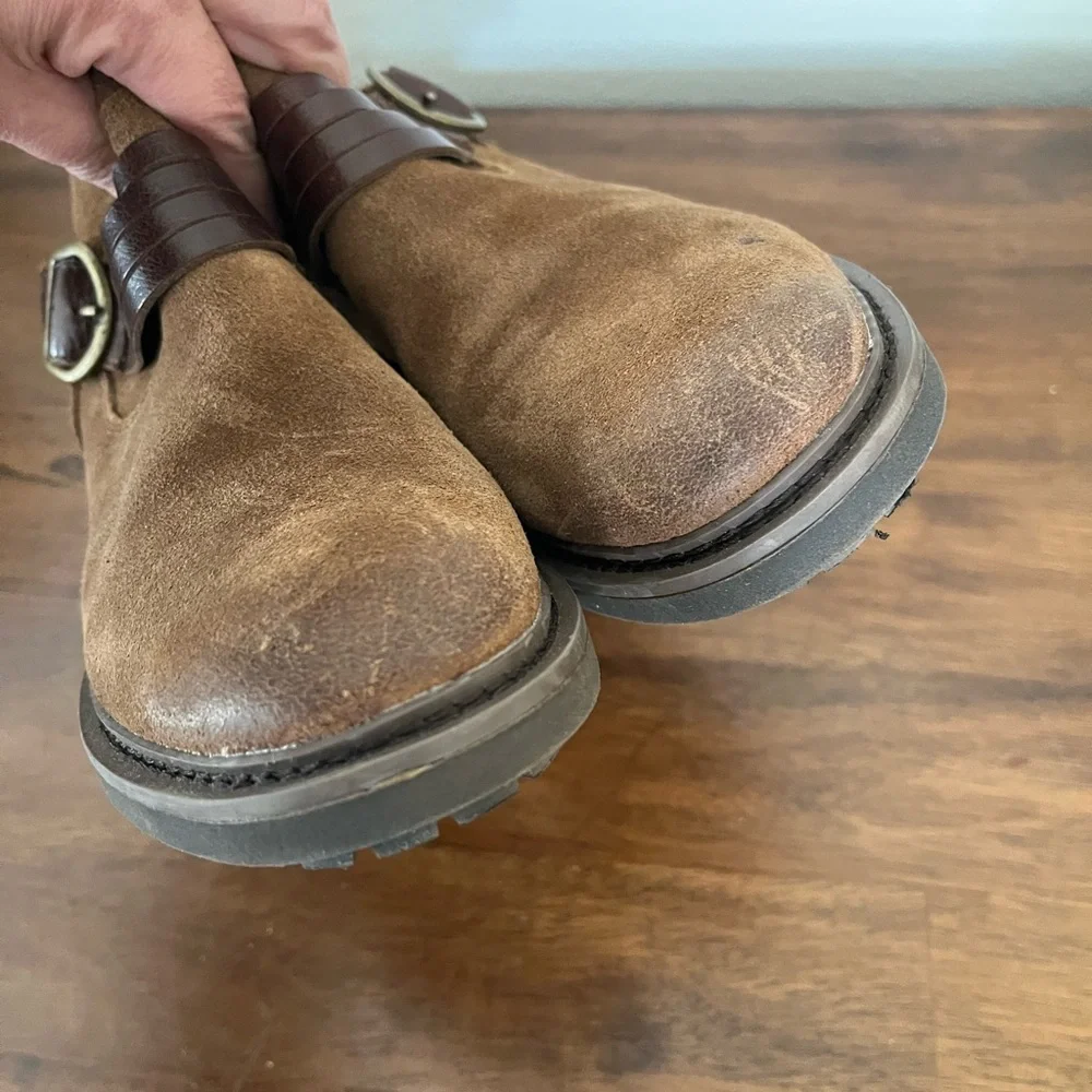 Sofft Lavina Belted Buckle Ankle Western Cowgirl Booties Siena Brown Suede 6.5
